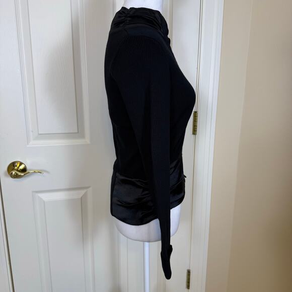 Bebe Corset Closure Y2K Black Satin Trim Fitted Top Ruffle Collar Silk Blend Med - Picture 6 of 11